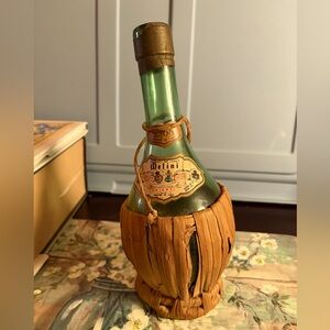 Vintage Empty 1966 Melini Wine Bottle with Wicker Holder